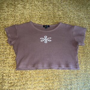 Delia's by Dolls Kill Cropped Brown T-shirt Women's S Flower Grunge Faded 90s